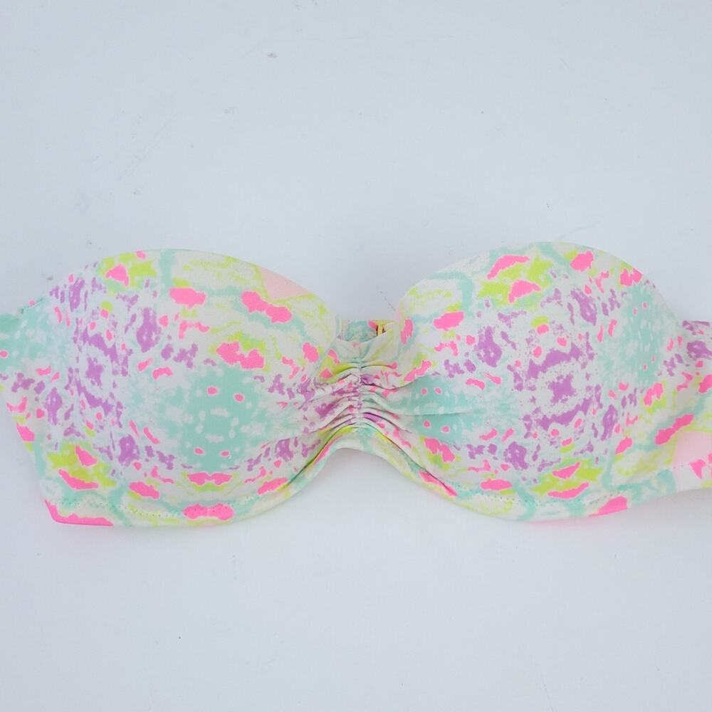 Victoria's Secret Bandeau Bikini Top Swimsuit 32B Neon Strapless Bathing Suit